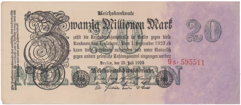 Německo, 20 Millionen Mark 1923, Ro.96b