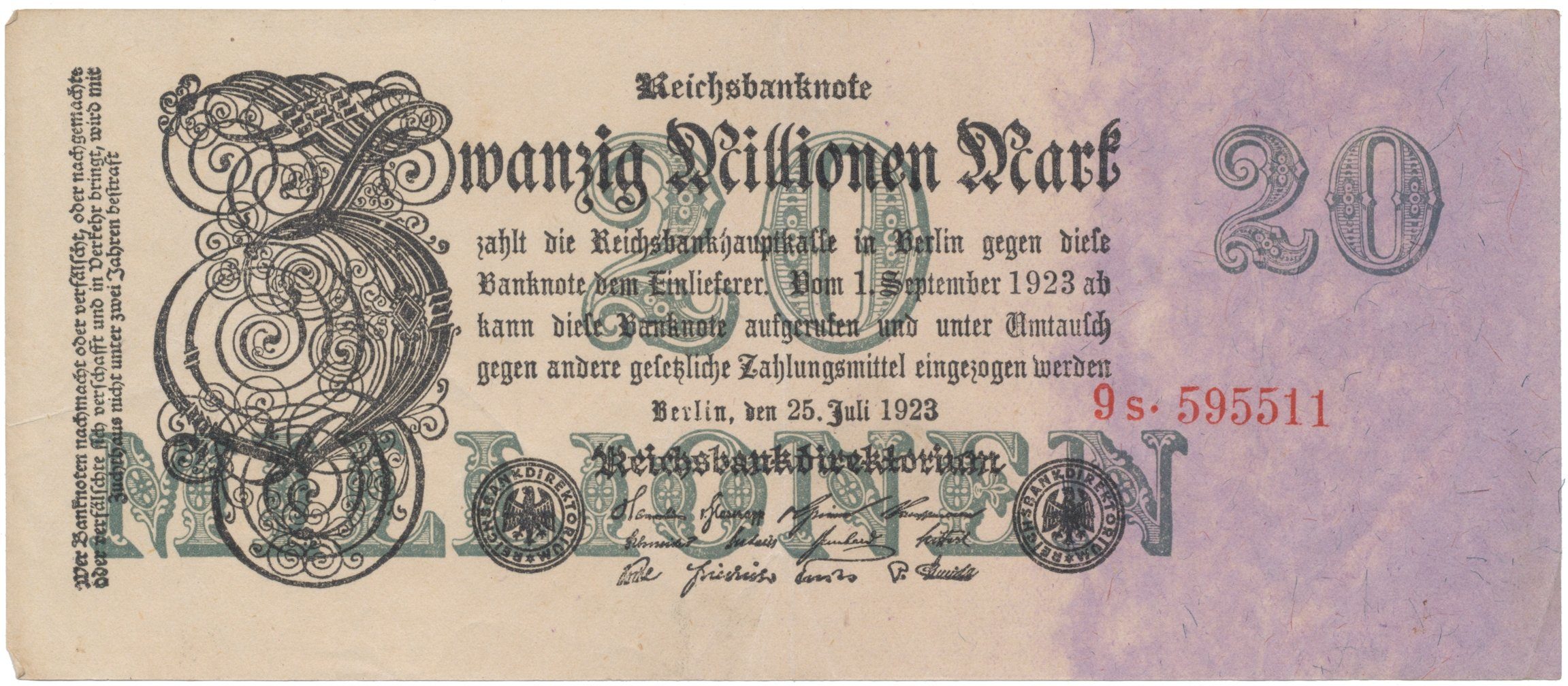 Německo, 20 Millionen Mark 1923, Ro.96b