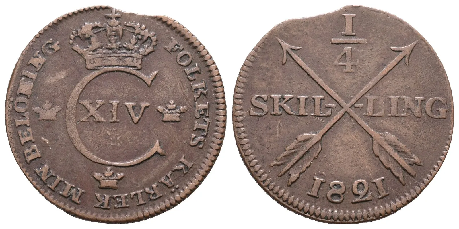 Švédsko, 1/4 Šilink 1821