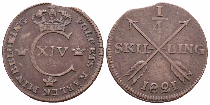 Švédsko, 1/4 Šilink 1821