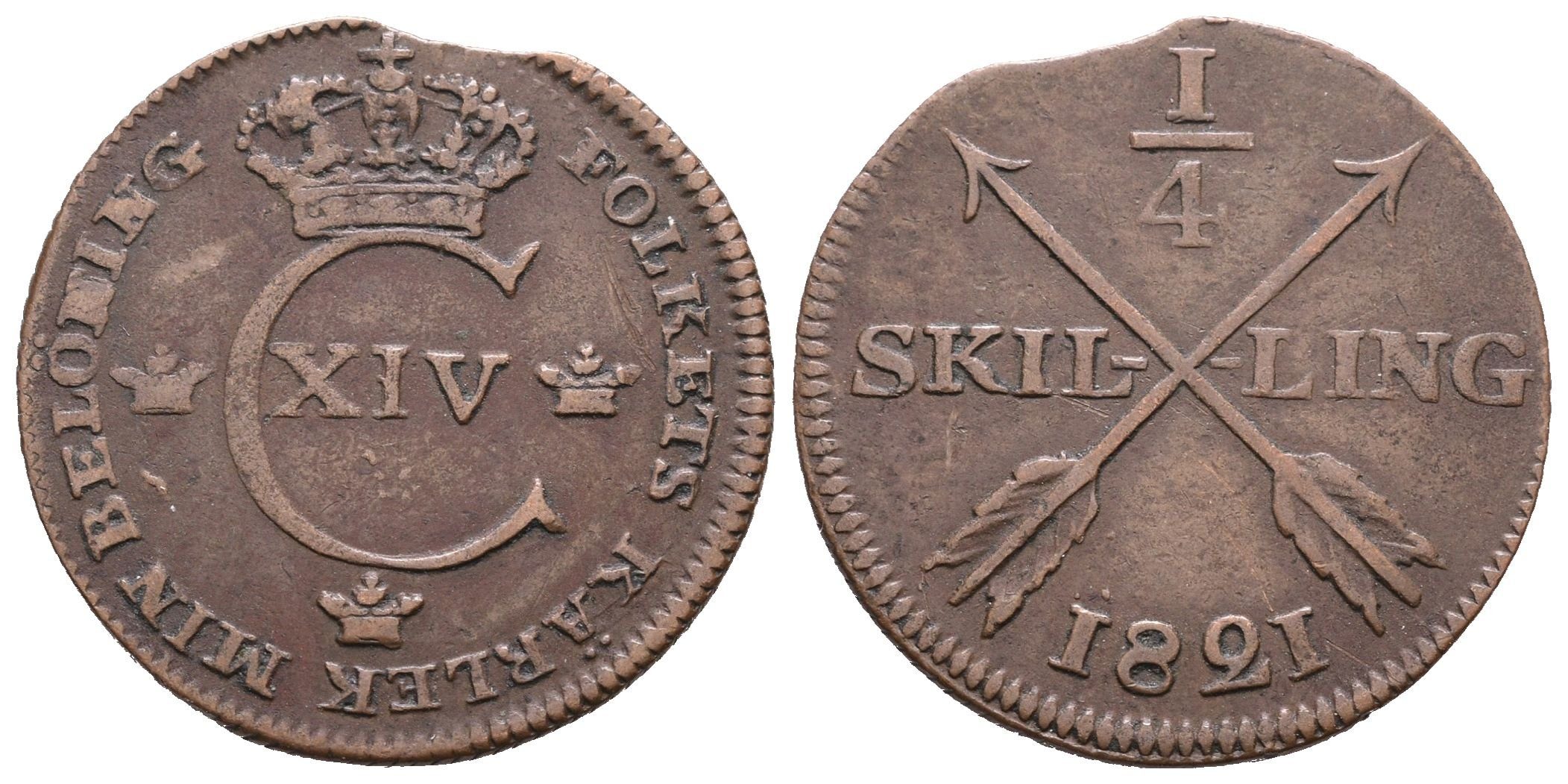 Švédsko, 1/4 Šilink 1821