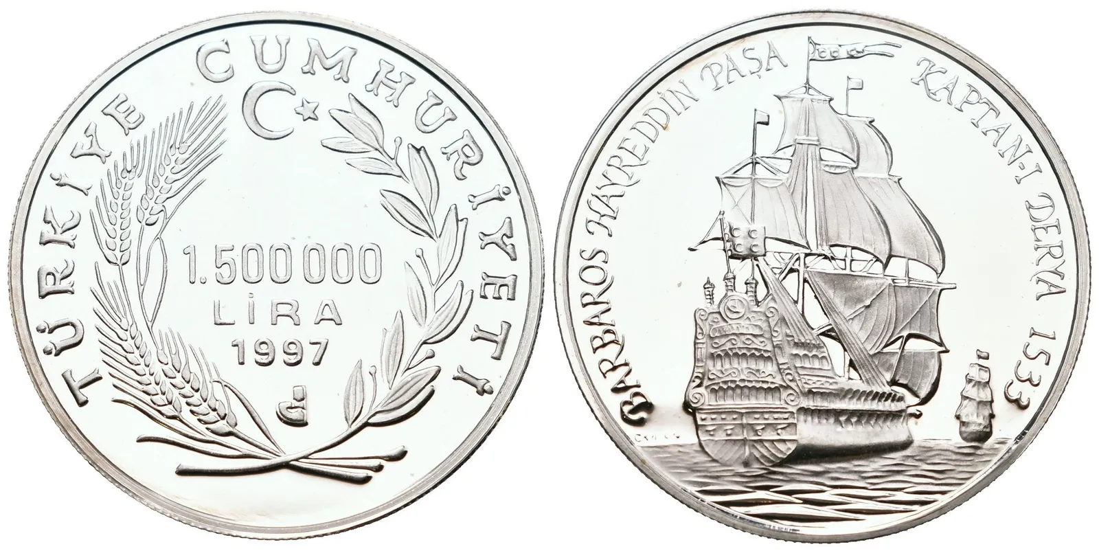 Turecko, 1 500 000 Lira 1997 - Ch. Barbarossa