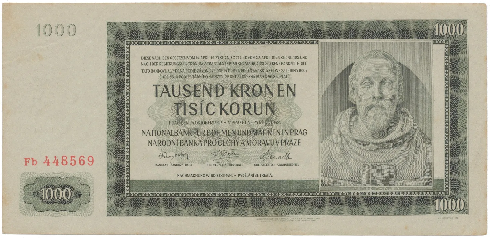 1000 Koruna 1942, II. vydání, série Fb, Hej.39a