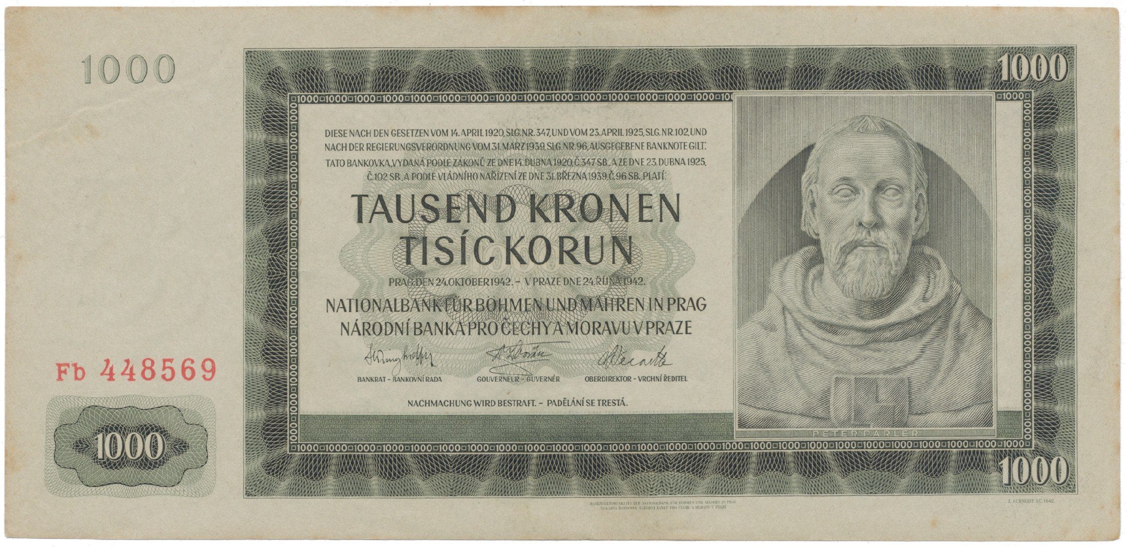 1000 Koruna 1942, II. vydání, série Fb, Hej.39a