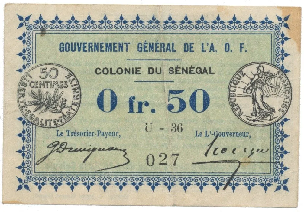 Senegal, 0.50 Franc 1917, staré koloniální vydání, P.1c