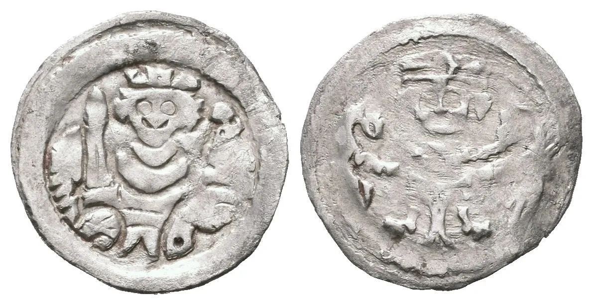 Denár moravský, Cach 908, patina, rysky, ned. a lehce zvlněný (0,54 g) — 1