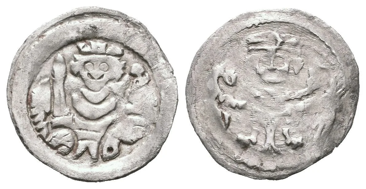 Denár moravský, Cach 908, patina, rysky, ned. a lehce zvlněný (0,54 g) — 1