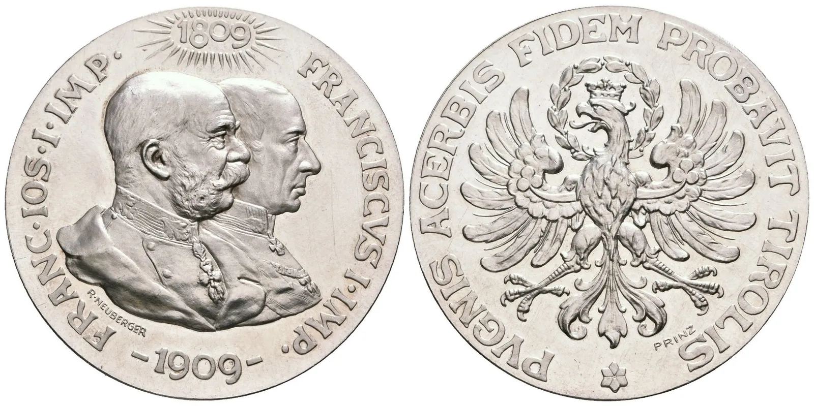 AR Medaile 1909 (Neuberger, Prinz) - 100. výročí obrany Tyrol. Poprsí Františka II. — 1