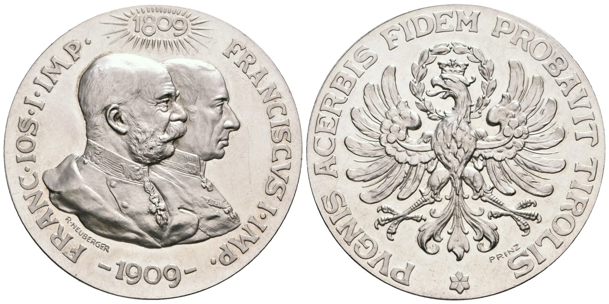 AR Medaile 1909 (Neuberger, Prinz) - 100. výročí obrany Tyrol. Poprsí Františka II. — 1