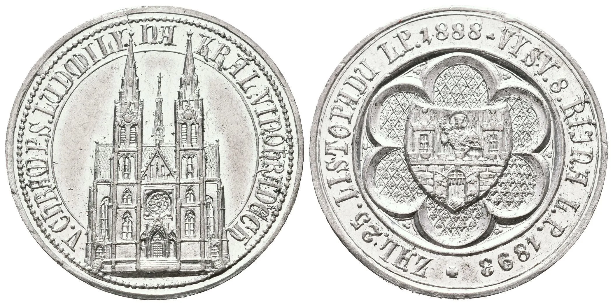 AE Medaile 1893 - K vysvěcení chrámu sv. Ludmily. Cín 32 mm, — 1