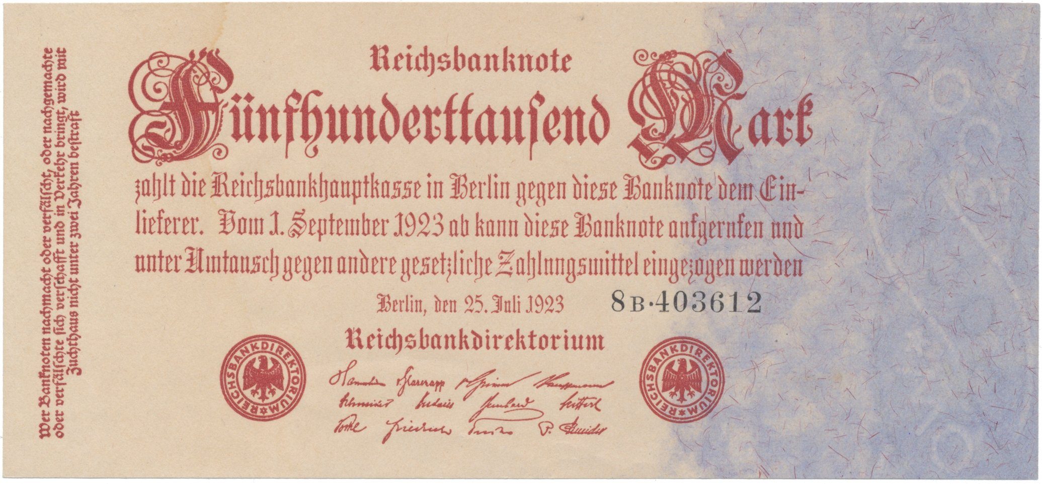 Německo, 500 000 Mark 1923, Ro.91b