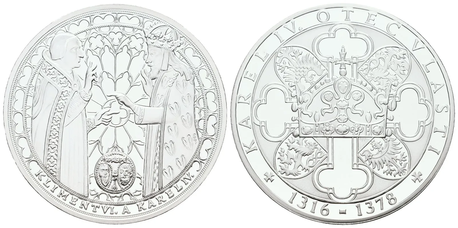 Stříbrná investiční medaile - Karel IV. a papež Kliment VI. - Ag 24,5 g - 999/1000 + Certifikát