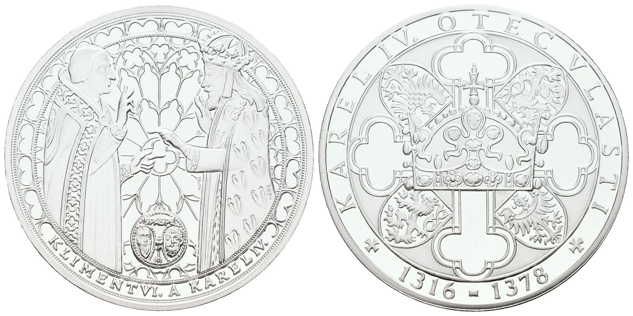 Stříbrná investiční medaile - Karel IV. a papež Kliment VI. - Ag 24,5 g - 999/1000 + Certifikát