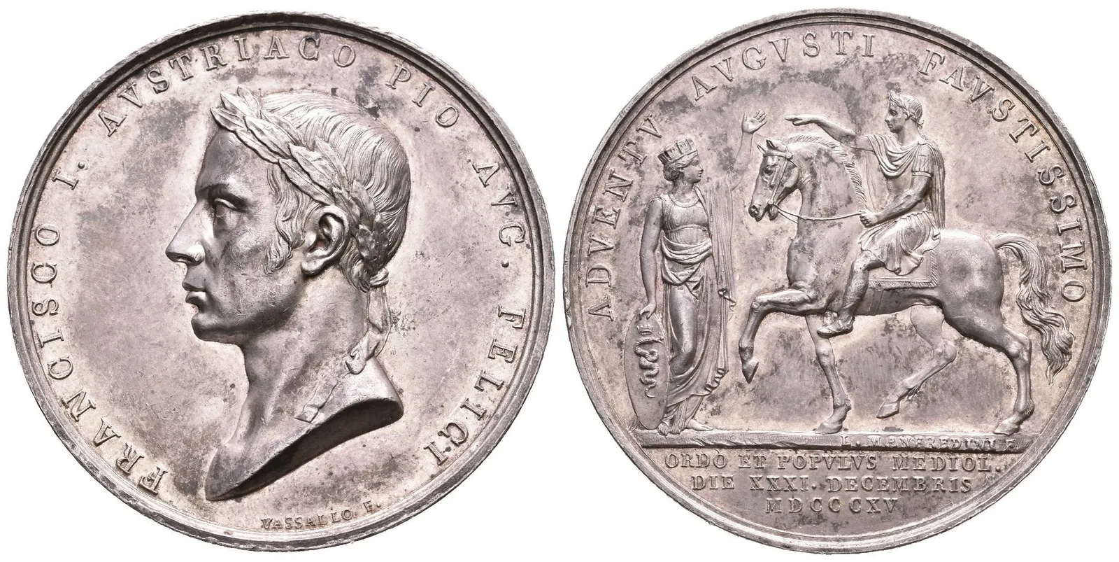 AR Medaile 1815 (G. Vassallo) - Holdování v Miláně 15. 5. 1815.  Poprsí císaře zleva, opis — 1