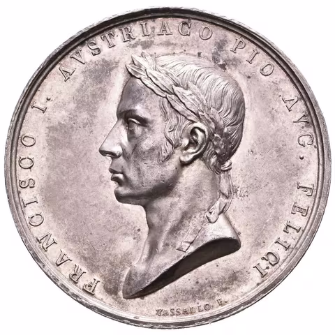 AR Medaile 1815 (G. Vassallo) - Holdování v Miláně 15. 5. 1815.  Poprsí císaře zleva, opis