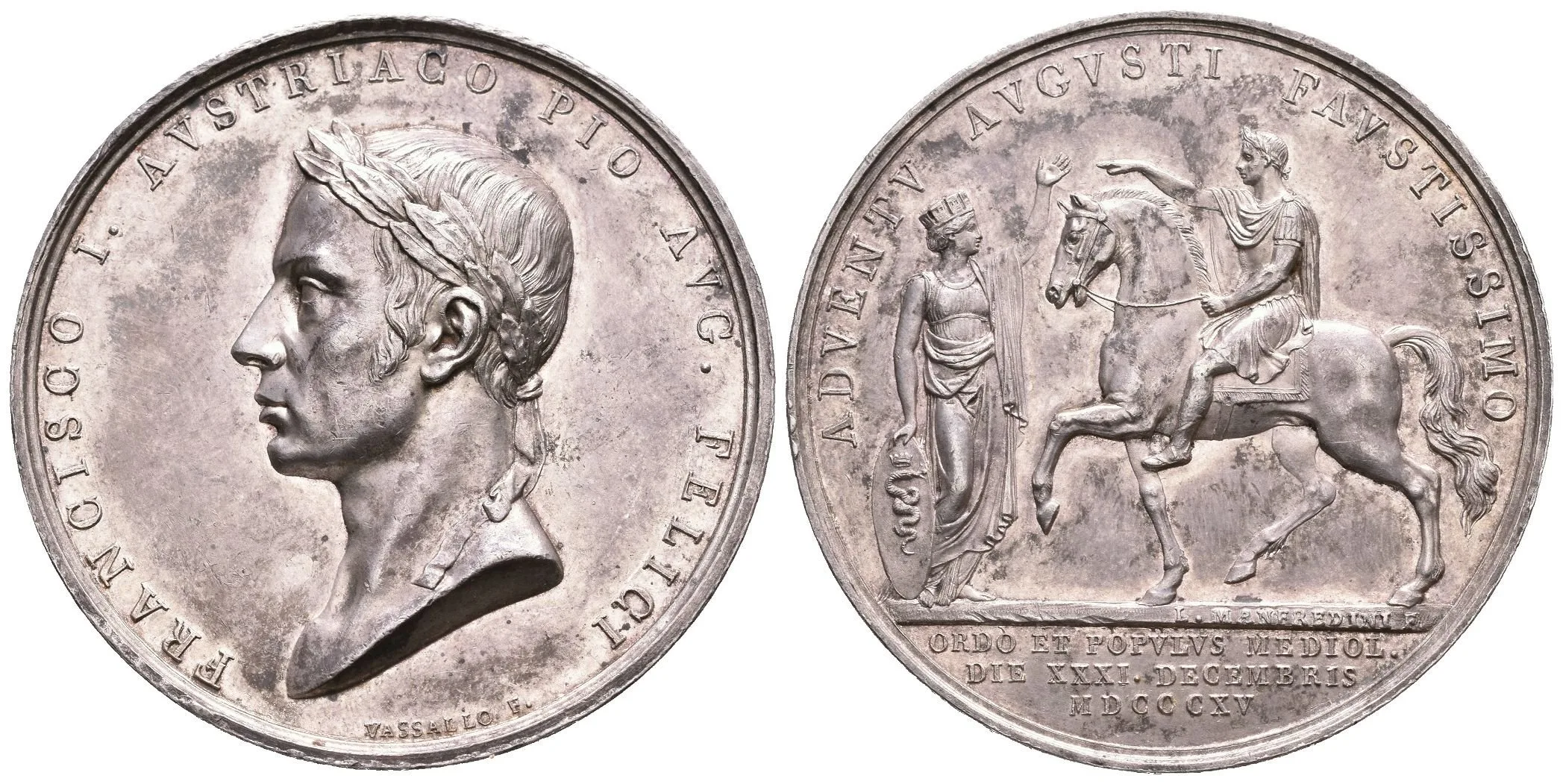AR Medaile 1815 (G. Vassallo) - Holdování v Miláně 15. 5. 1815.  Poprsí císaře zleva, opis — 1