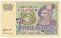 Švédsko, 5 Kronor 1969, P.51a