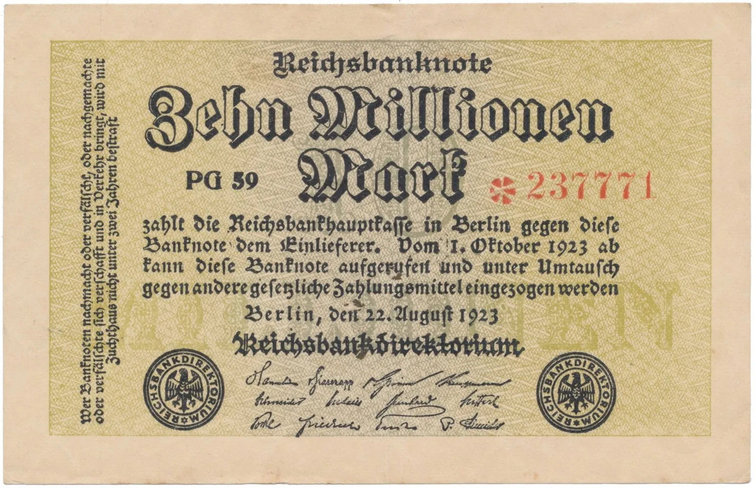 Německo, 10 Millionen Mark 1923, Ro.105d