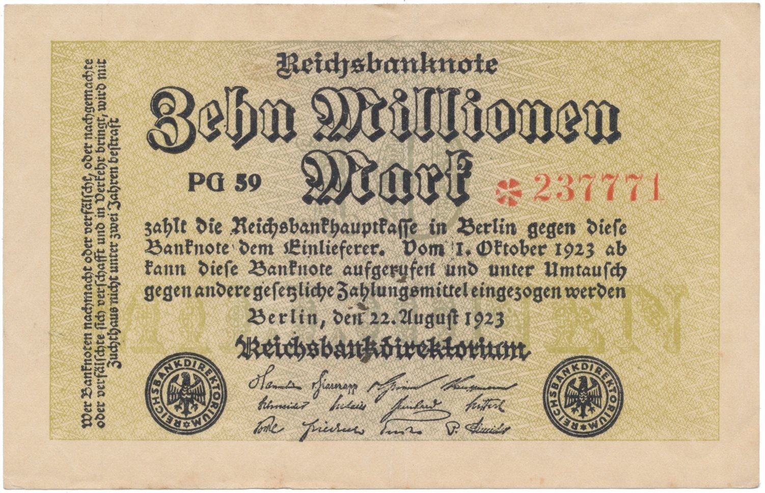 Německo, 10 Millionen Mark 1923, Ro.105d