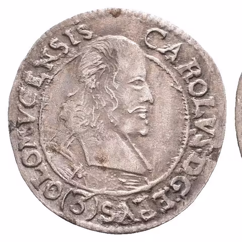 3 Krejcar 1670, SV.328, opis na av. končí OLOMVCENSIS, patina, vady střížku
