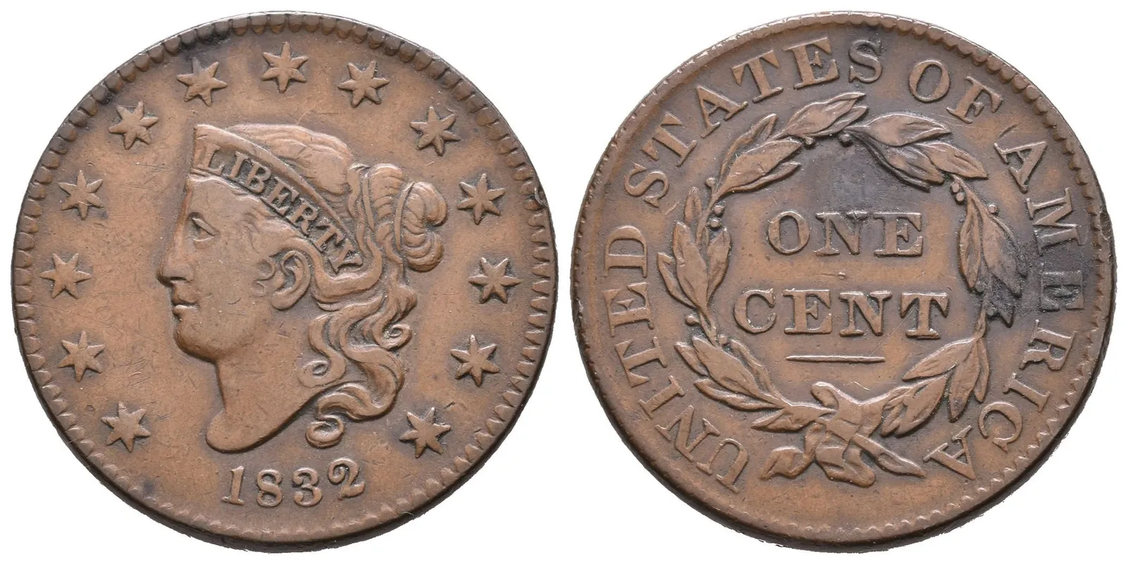 1 Cent 1832, KM.45.1, pěkná patina, rysky — 1