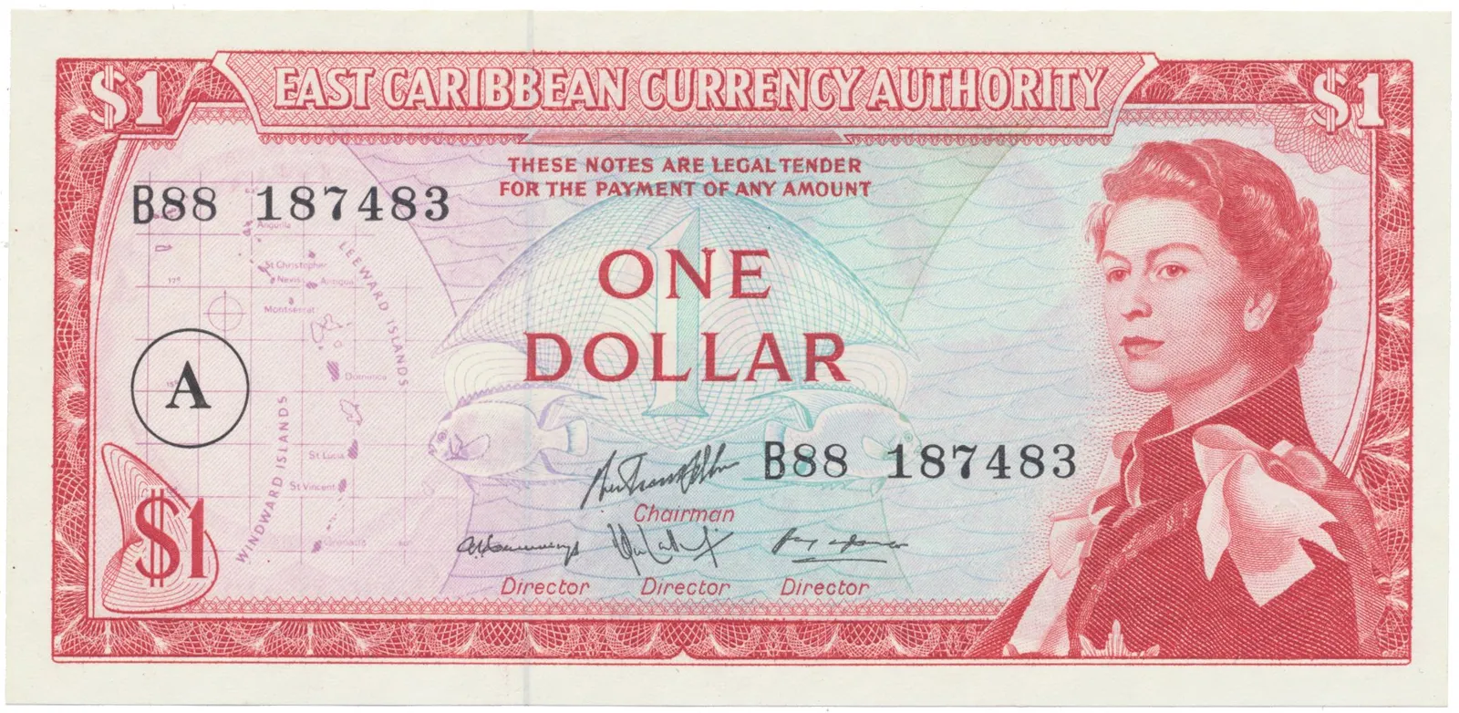 Východokaribské státy, 1 Dollar (1965), A - Antiqua, P.13h
