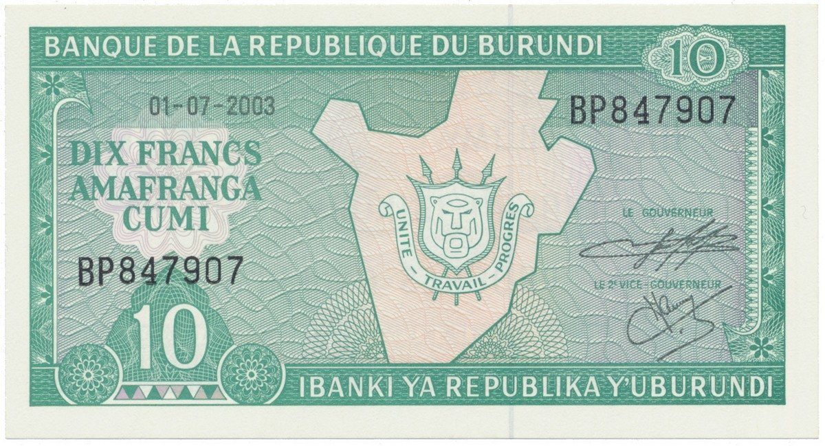 Burundi, 10 Francs 2003~2005, P.33d-e