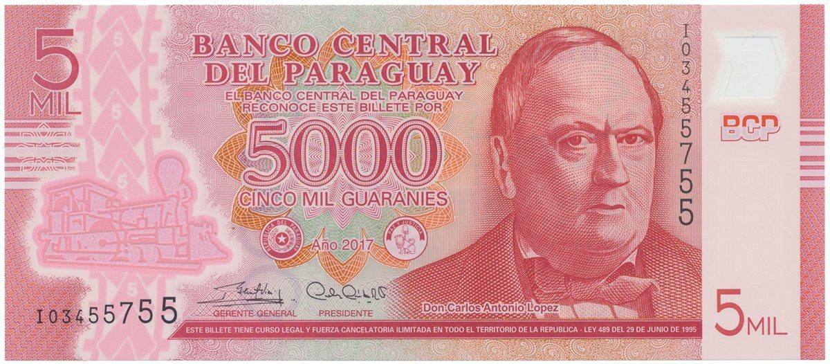 Paraguay, 5000 Guaranies 2017, plastová, P.234c