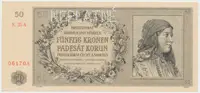 Protektorát Čechy a Morava, 50 Koruna 1944, perf. 1x NEPLATNÉ, Hej.42a.S2
