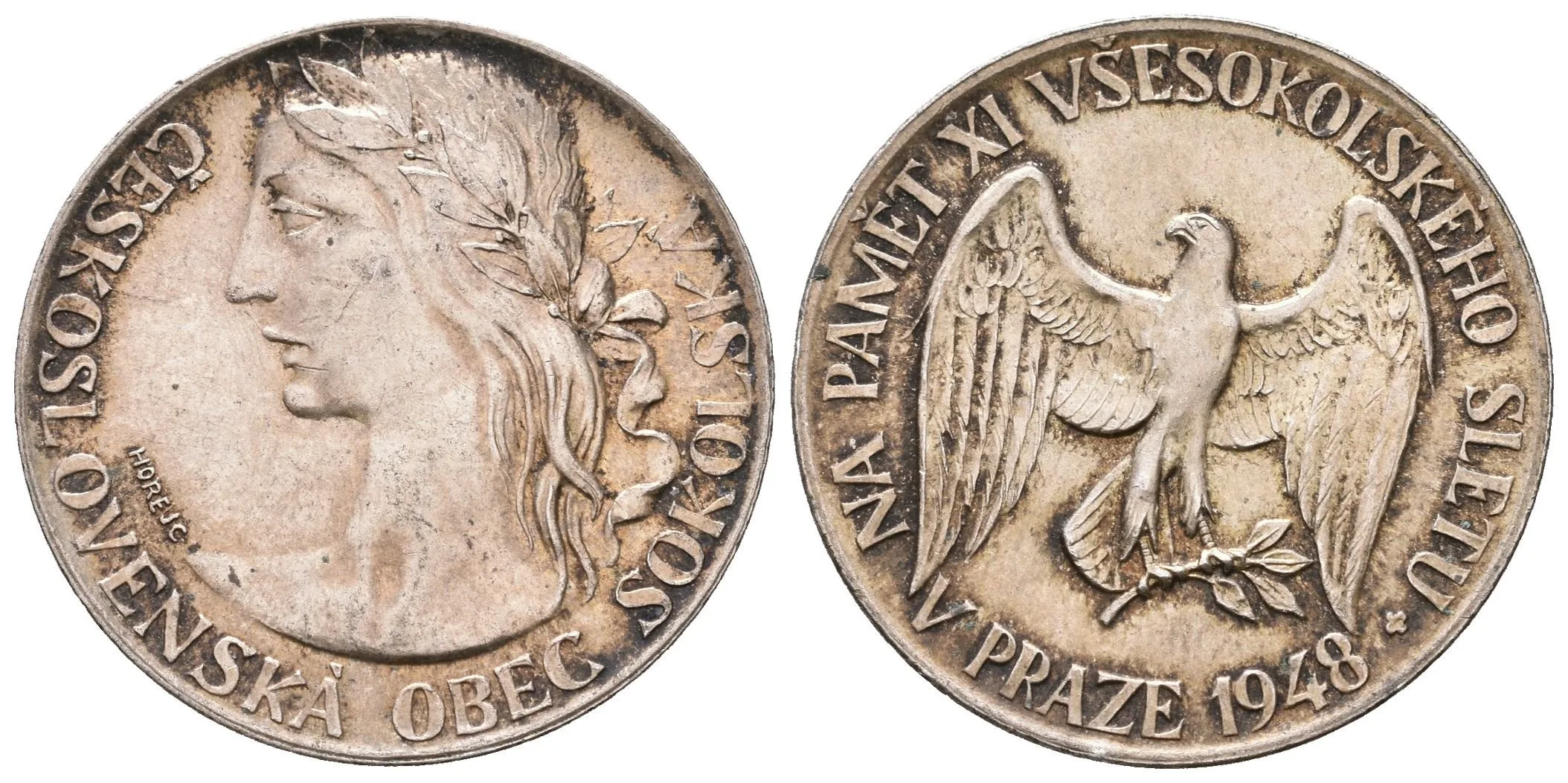 AR Medaile 1948 - Na paměť XI. všesokolského sletu v Praze. Ag 0,500 (13,93 g), — 1