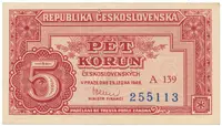 Československo, 5 Koruna 1949, série A 100 - 169, neperforovaná, Hej.83a3