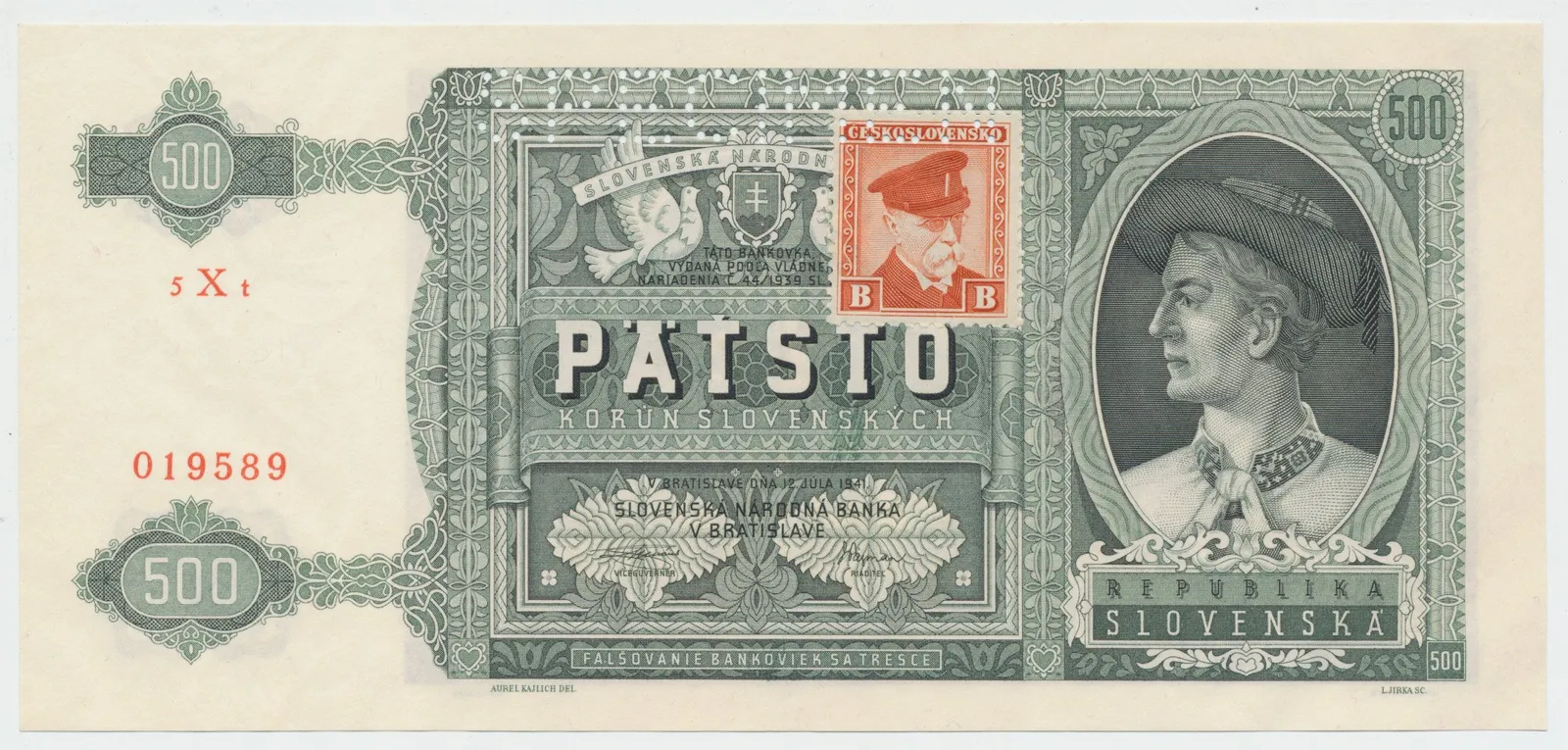 500 Koruna 1941/1945, kolkovaná, SPECIMEN, Hej.64a.S1