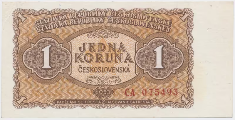Československo, 1 Koruna 1953, tisk Moskva, série CA, Hej.89a1