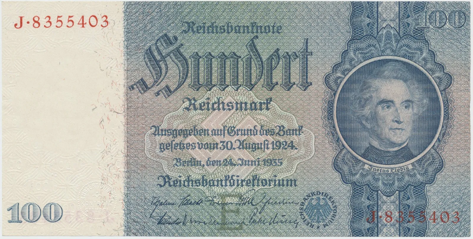 Německo, 100 Reichsmark 1935, typ H/H, Hej.D8a
