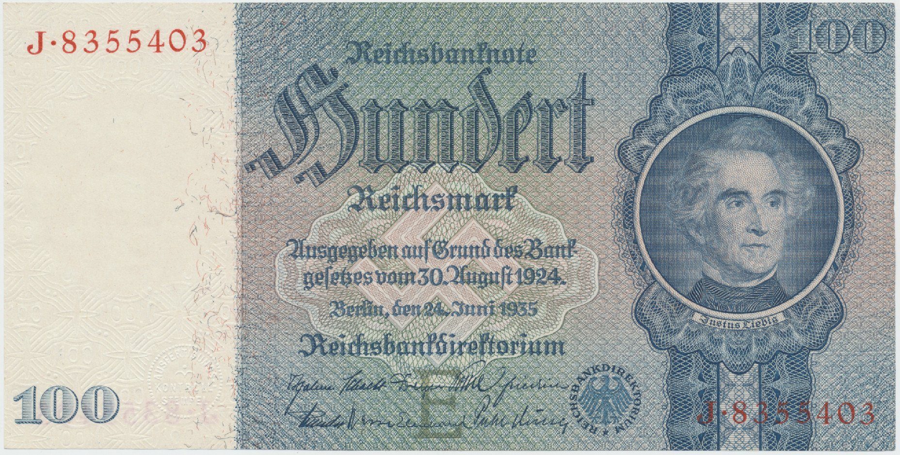 Německo, 100 Reichsmark 1935, typ H/H, Hej.D8a