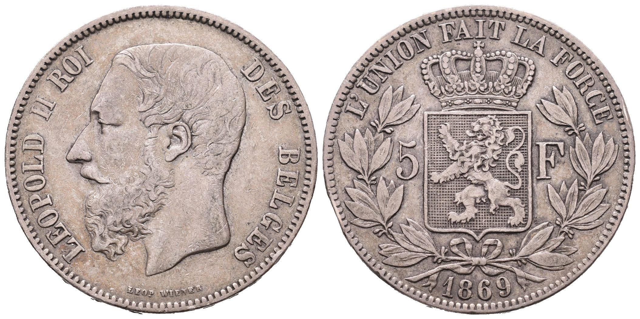 Belgie, 5 Frank 1869