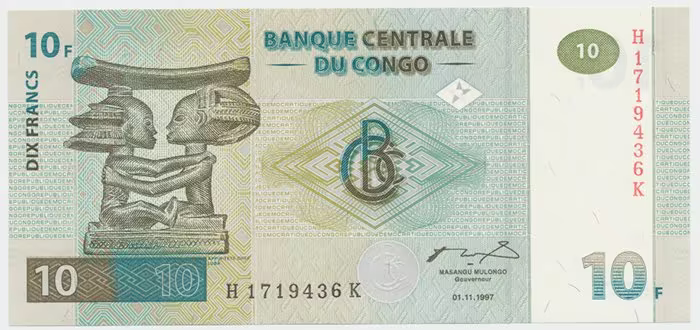 Kongo Dem. Republika, 10 Francs 1997, tisk HdM, P.87B