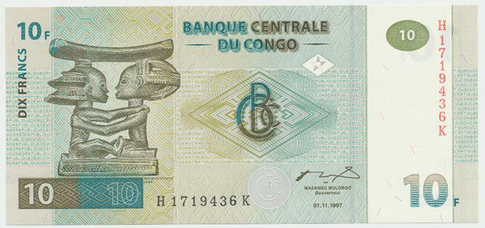 Kongo Dem. Republika, 10 Francs 1997, tisk HdM, P.87B