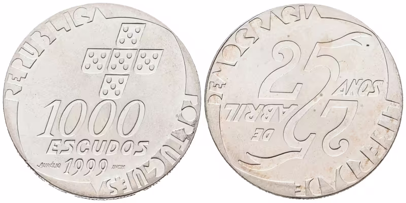 Portugalsko, 1000 Escudos 1999 - 25 let revoluce - 25. dubna