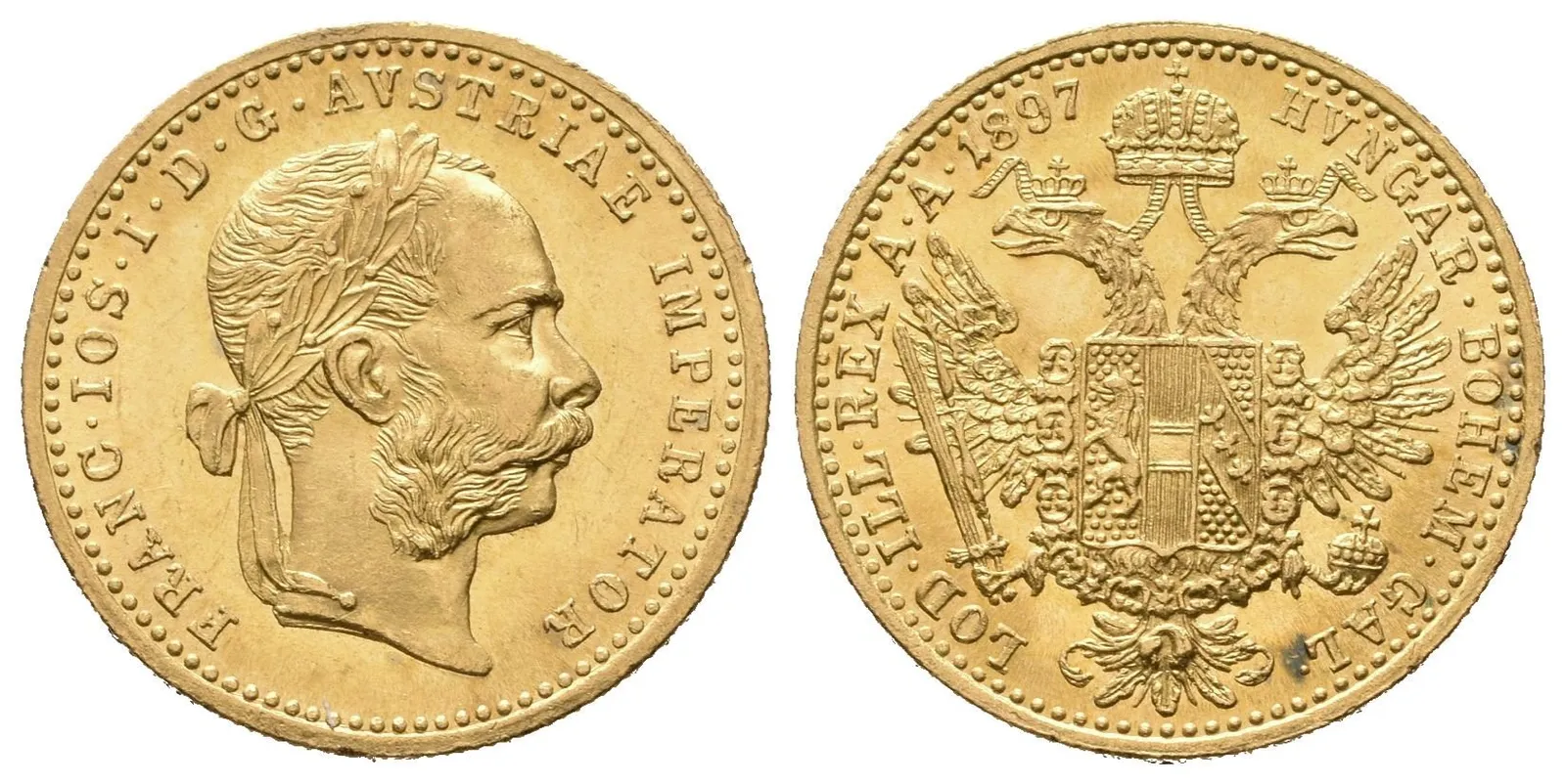 Dukát 1897, krásná zachovalost, ražební lesk, patina, — 1