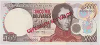 Venezuela, 5000 Bolivares 1996, anulát - ESPECIMEN SIN VALOR, P.75bs