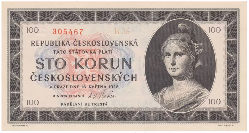 100 Koruna 1945, série B 36, Hej.77a