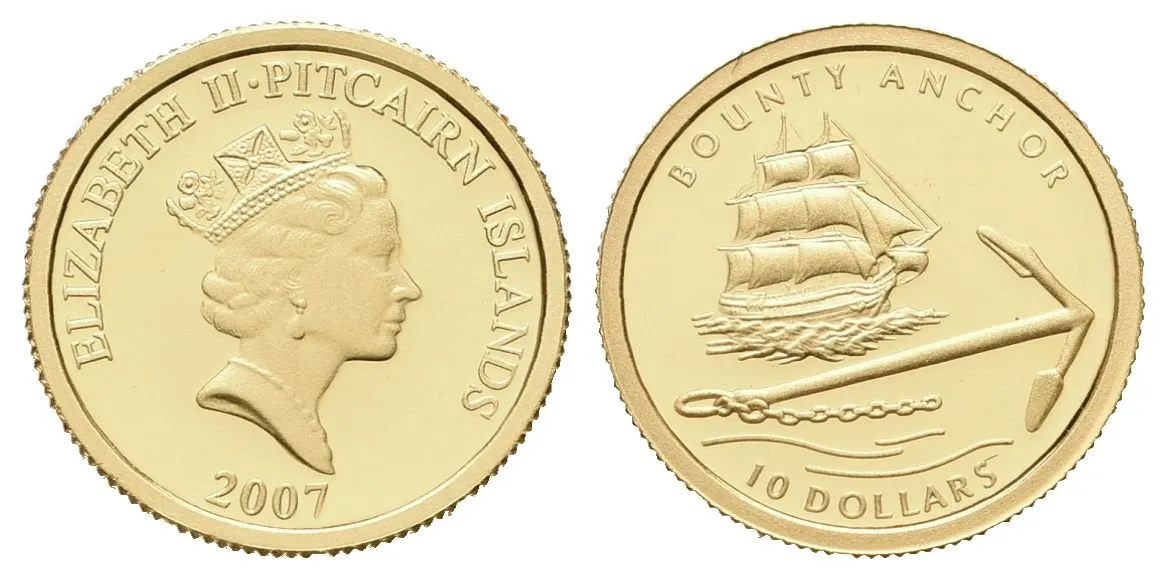 10 dolarů - 2007 - Au 1,24 g - 999/1000 - Kotva HMS Bounty
