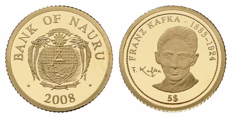 5 Dollar 2008 - Franf Kafka 1883 - 1924, Au 0,999 11 mm (0,50 g), kapsle, PROOF