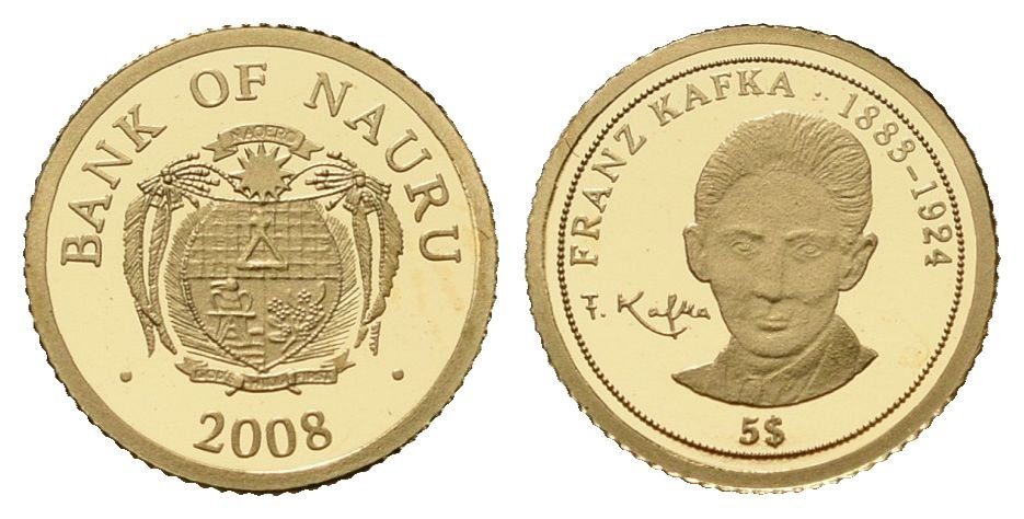 5 Dollar 2008 - Franf Kafka 1883 - 1924, Au 0,999 11 mm (0,50 g), kapsle, PROOF