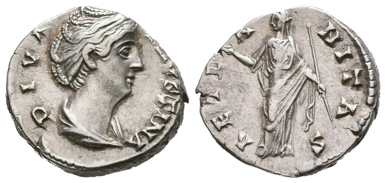 Denár, po r. 141, Rv: AETERNITAS, stojící Juno zleva drží žezlo, druhou ruku — 1