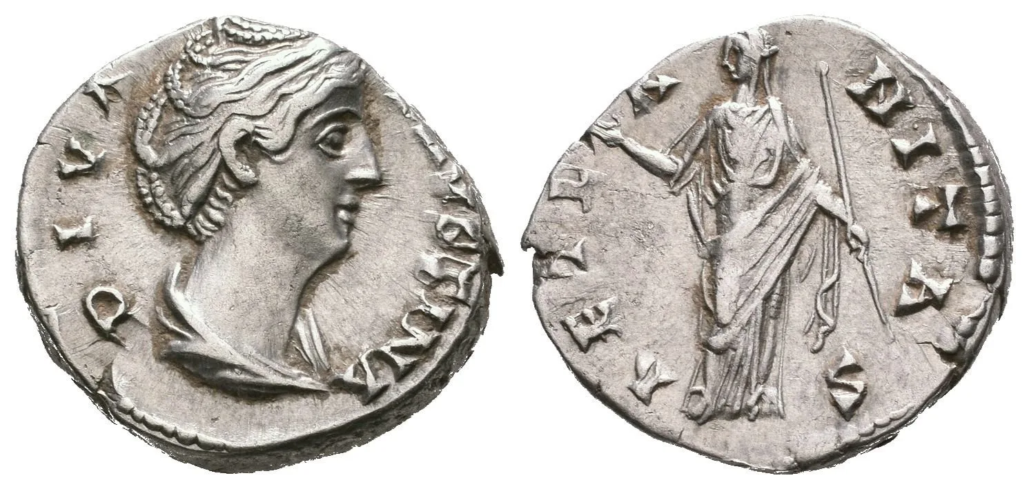 Denár, po r. 141, Rv: AETERNITAS, stojící Juno zleva drží žezlo, druhou ruku — 1