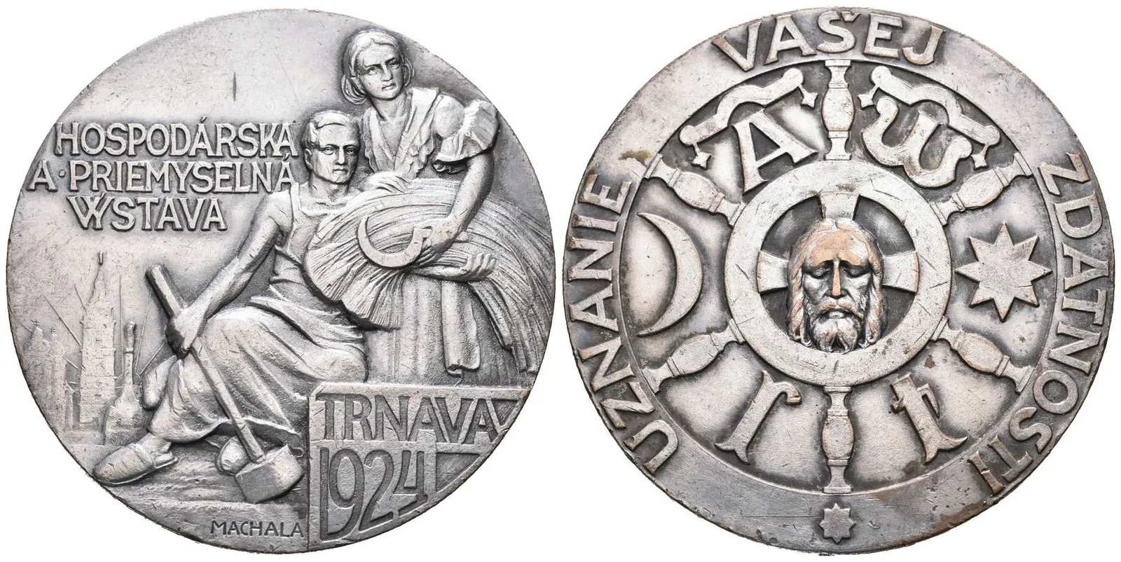AE Medaile 1924 (Machala) - Hospodářská a průmyslová výstava. Postř. bronz 51 mm, — 1