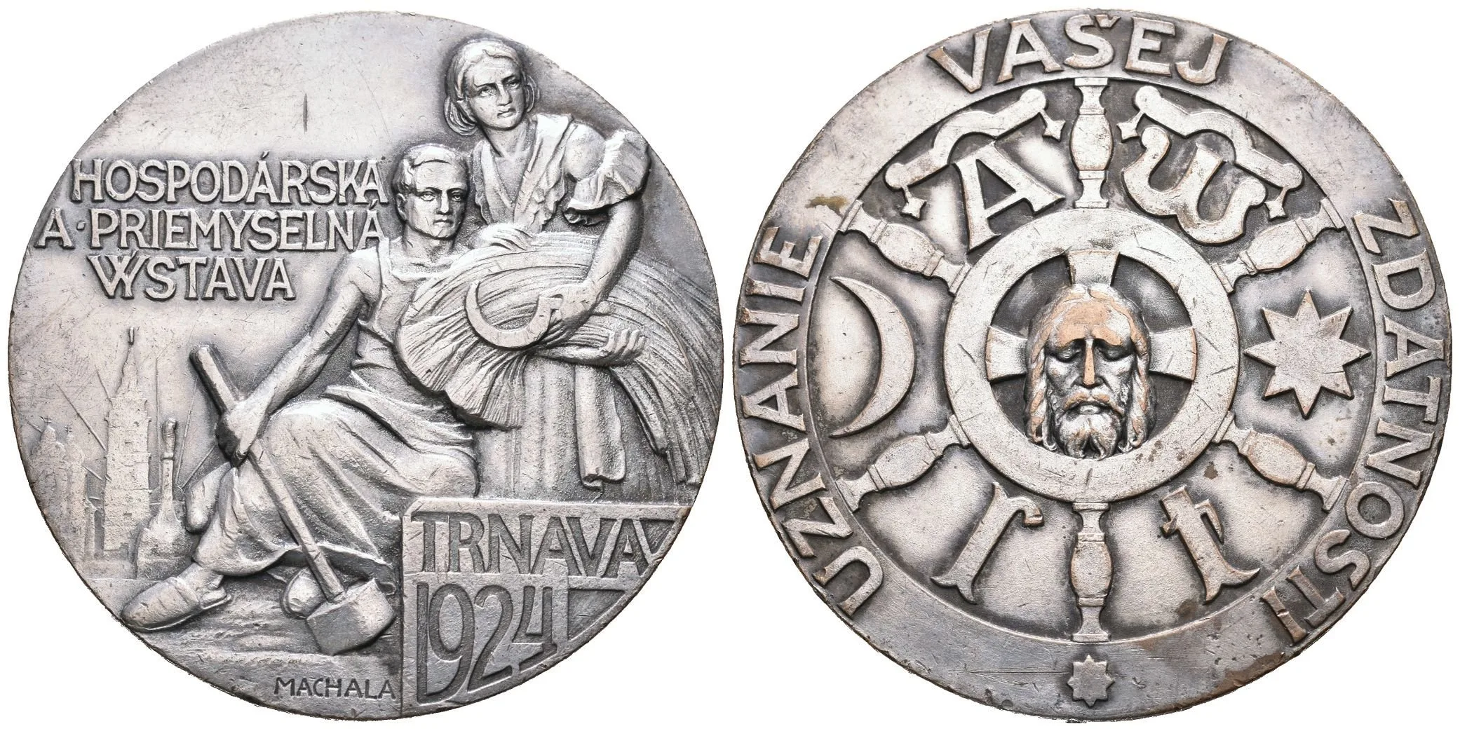 AE Medaile 1924 (Machala) - Hospodářská a průmyslová výstava. Postř. bronz 51 mm, — 1