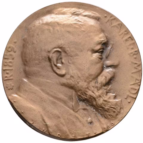 AE Medaile 1916 - Karel Boromejský Mádl, historik umění. Poprsí zleva, opis / Stojící